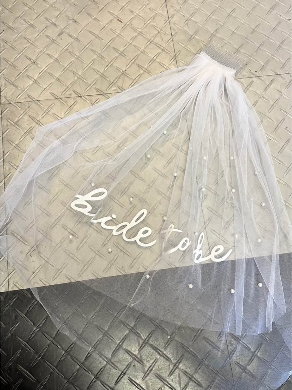 Bride-to-Be Pearl Accent Bridal Veil - White and veil bow clip